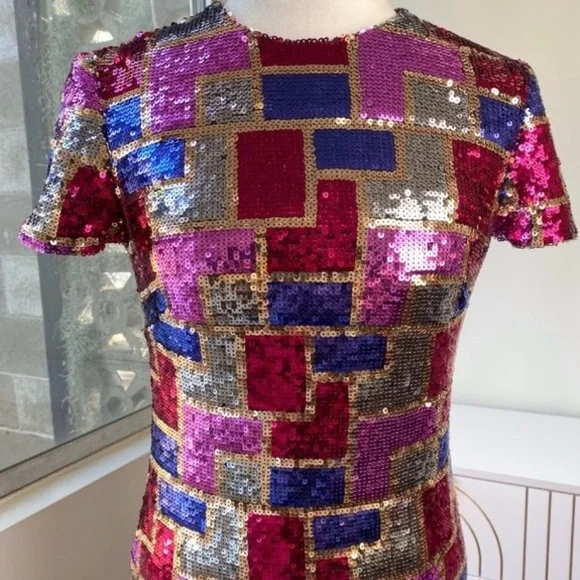Trina Turk Sequin Mosaic Mini Dress Holiday / NYE Stunner, Size 4 NWOT Sample - Picture 3 of 9